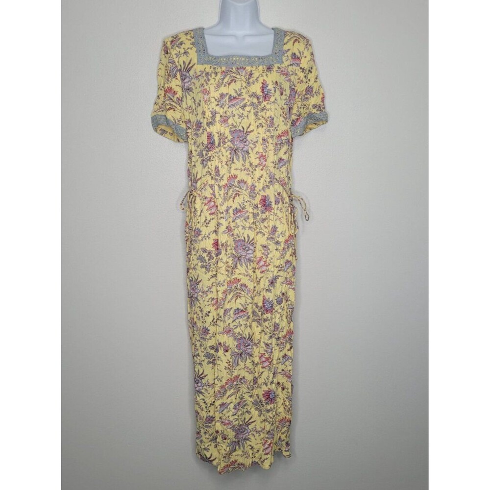Vintage Sarah Elizabeth yellow all over floral print side ties maxi dress 12